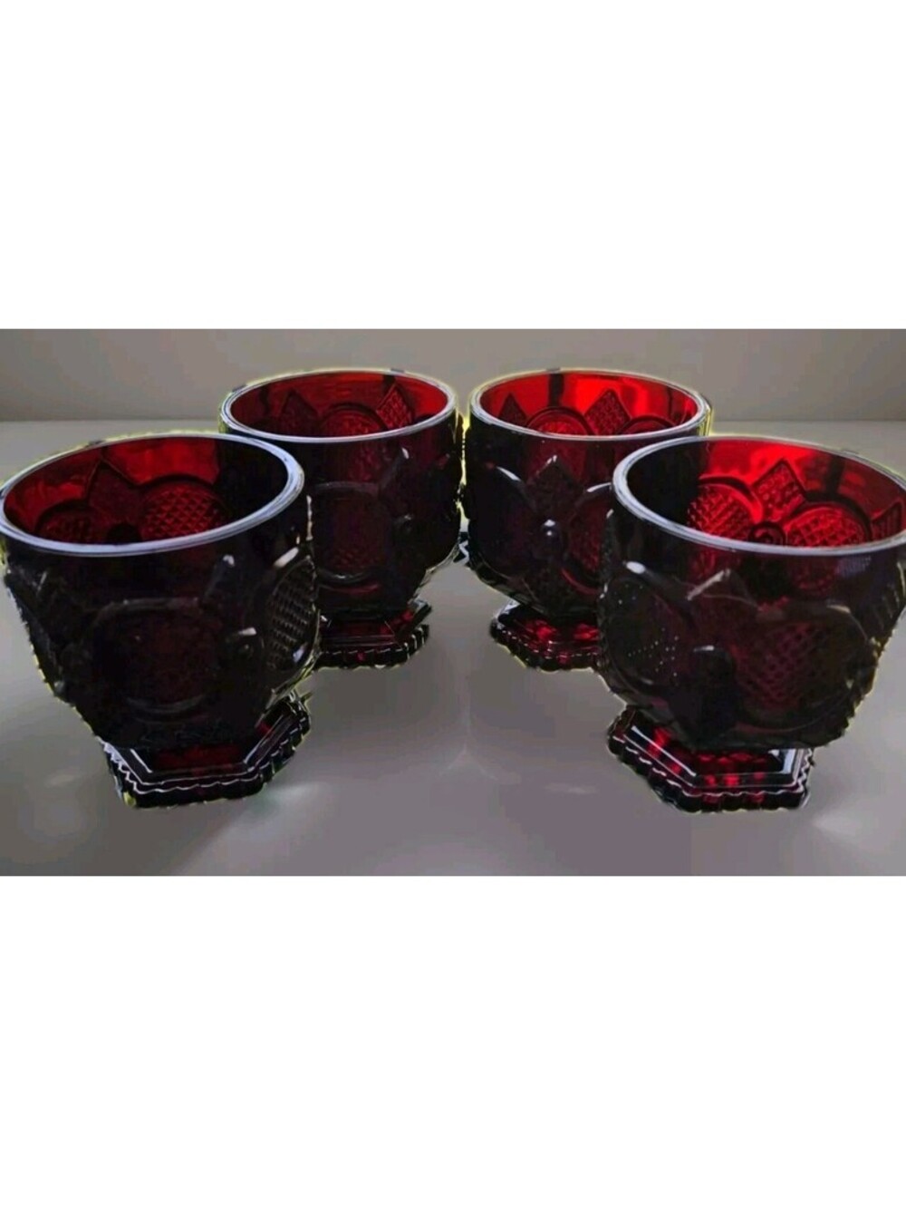 4 Vintage Goblets 8oz AVON Ruby Red Cape Cod Footed Juice Water Punch Glasses